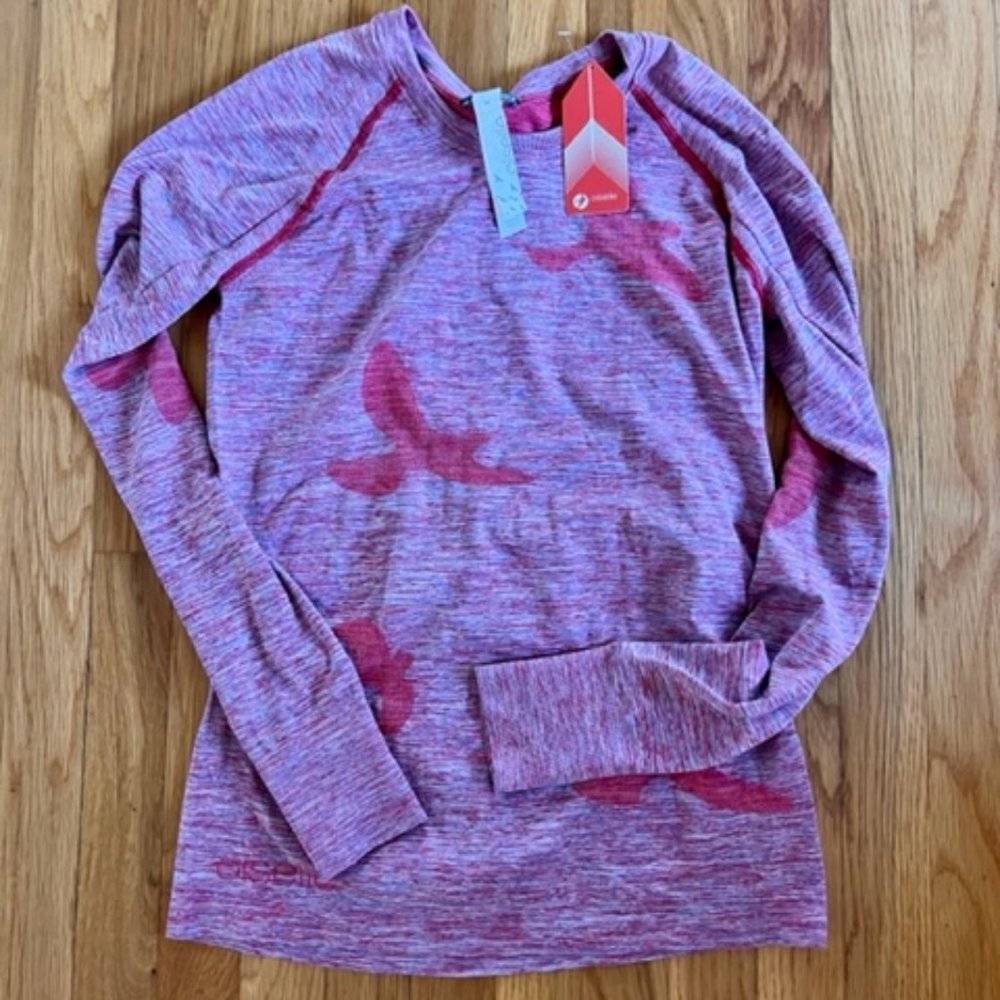 oiselle Pink Heathered Long Sleeve Pullover with Bird Print
